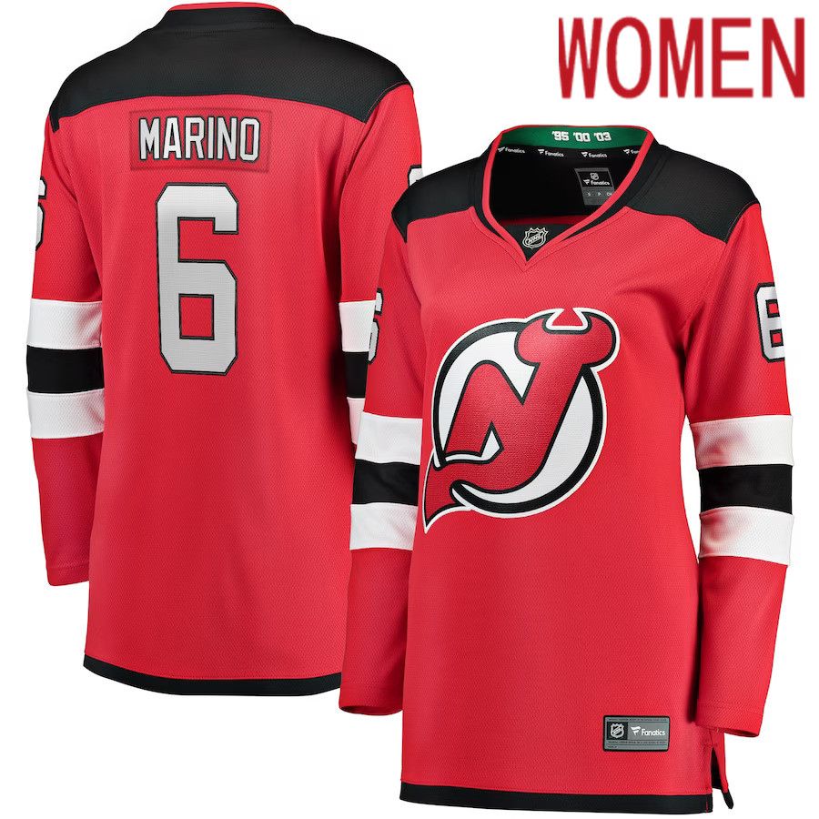 Women New Jersey Devils 6 John Marino Fanatics Branded Red Home Breakaway Player NHL Jersey